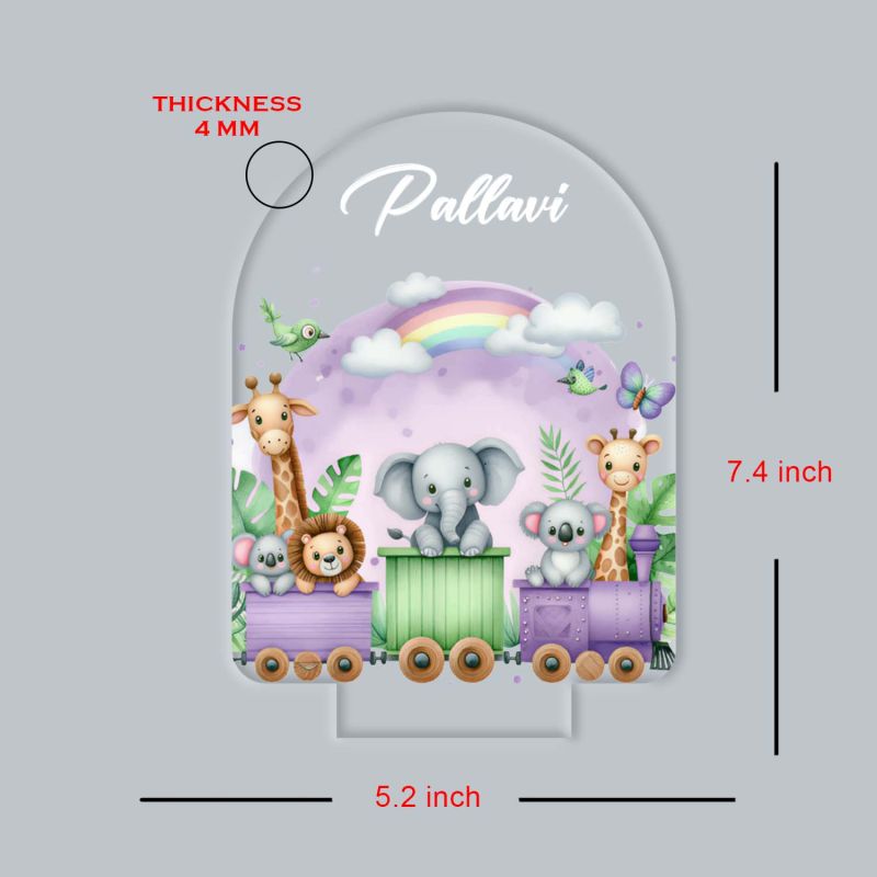 Personalized Safari Animal Train UV Print Night Light Custom Name Kids Nursery Lamp